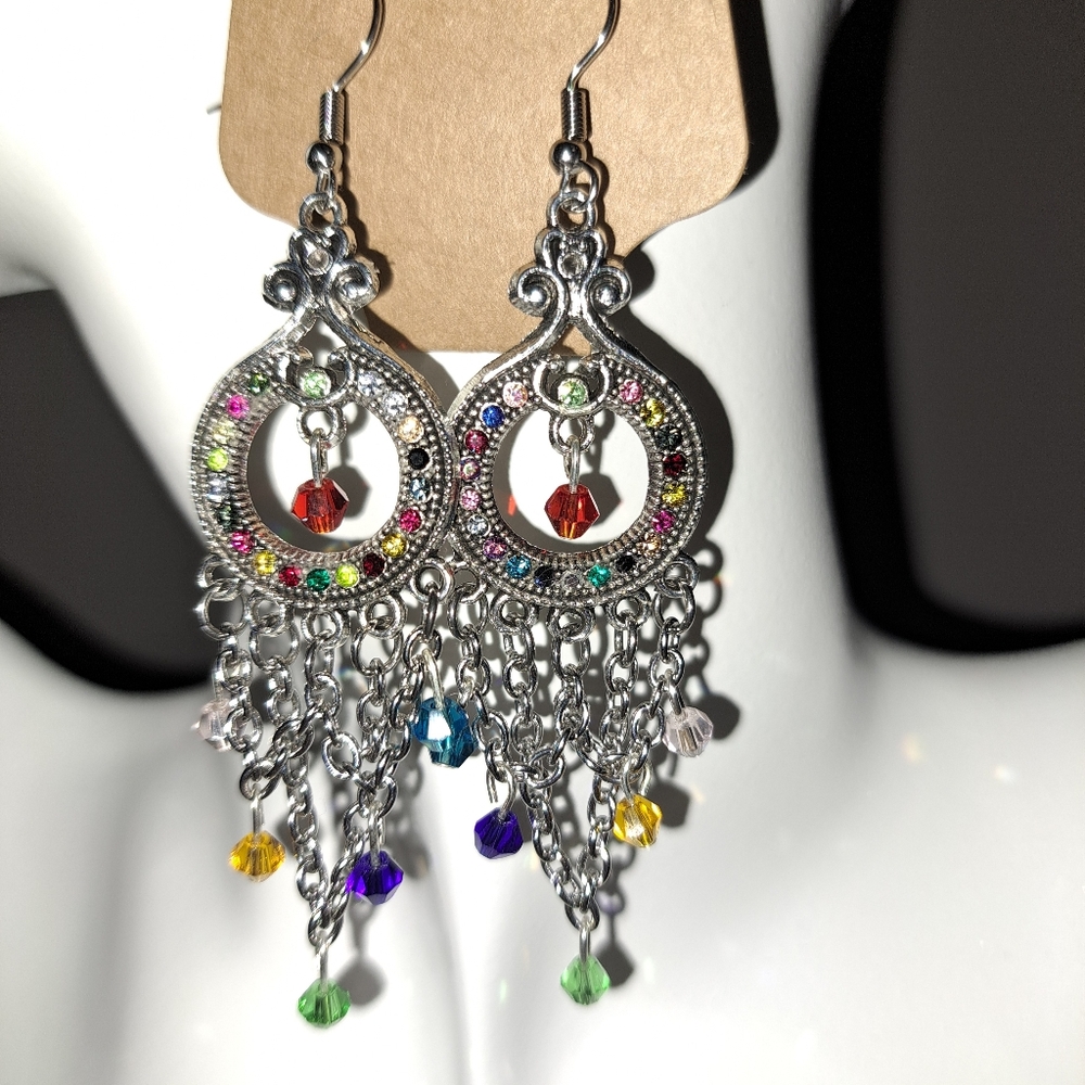 Swarvoski Austrian Crystal & Chain Chandelier Earrings in 308 Stainless Steel